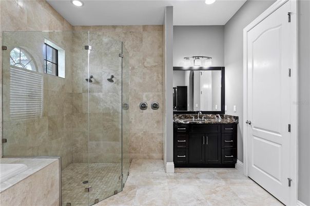 Bathroom, Glass Shower, Interior, Recessed Lighting