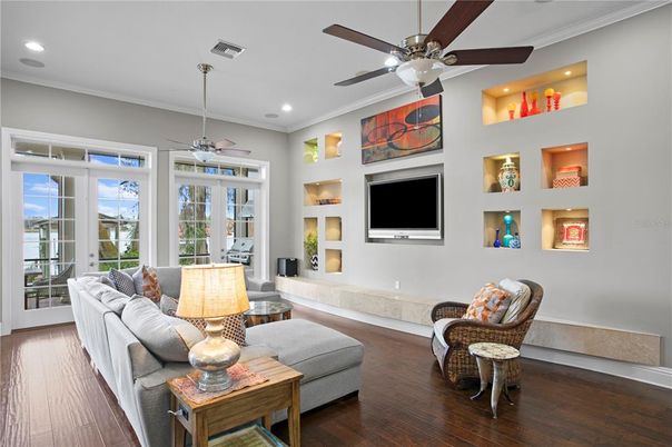 Interior, Living room, Recessed Lighting, Wood Texture Flooring