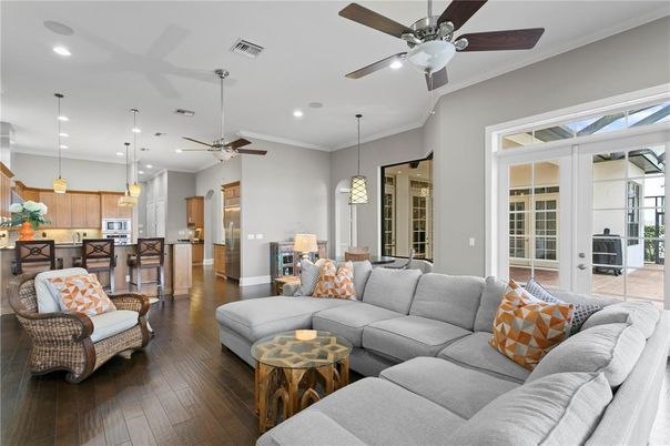 Interior, Kitchen, Living room, Pendant Lights, Recessed Lighting, Wood Texture Flooring