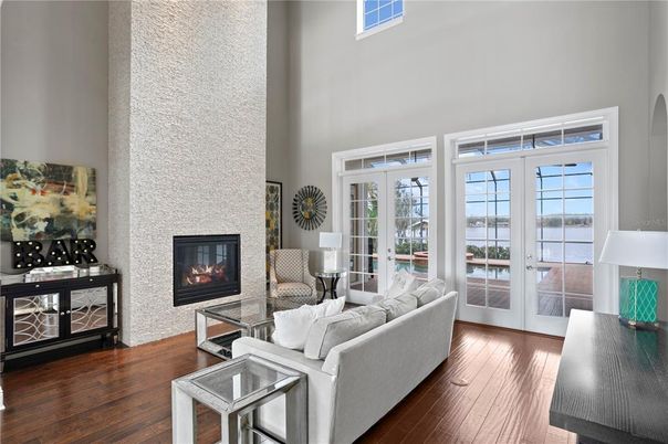 Fireplace, Interior, Living room, Water, Wood Texture Flooring