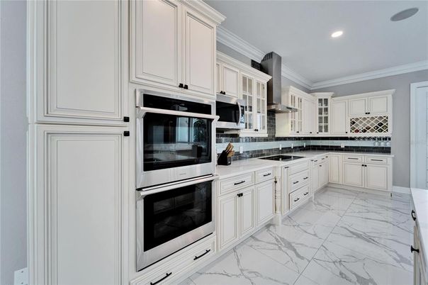 Interior, Kitchen, Marble, Recessed Lighting, Stainless Steel Appliances