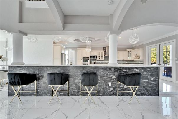 Interior, Kitchen, Marble, Pendant Lights, Recessed Lighting