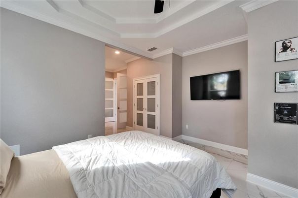 Bedroom, Interior, Marble, Recessed Lighting