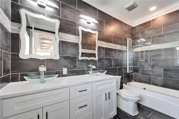 Bathroom, Dual Sink Vanities, Glass Shower, Interior, Recessed Lighting