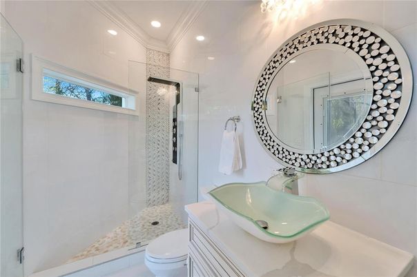 Bathroom, Glass Shower, Interior, Recessed Lighting