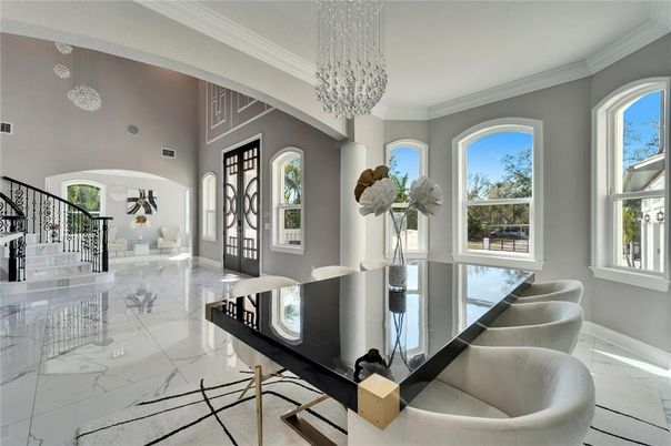 Chandelier, Dining room, Interior, Marble