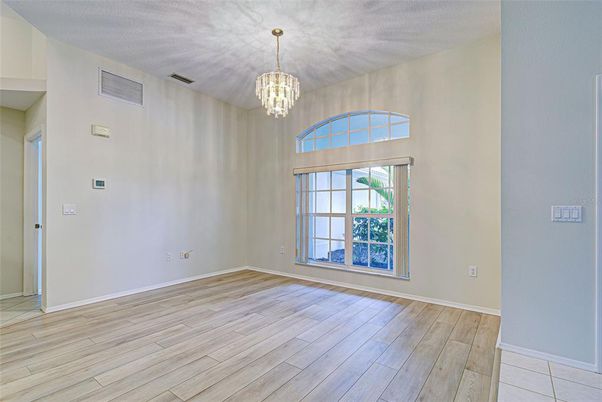Chandelier, Empty room, Interior, Wood Texture Flooring
