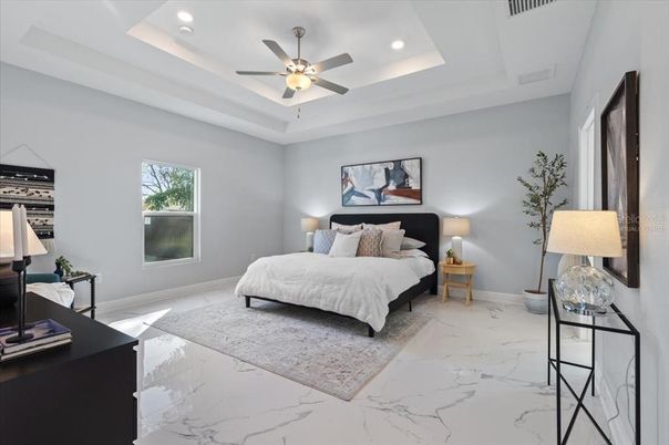 Bedroom, Interior, Marble, Recessed Lighting