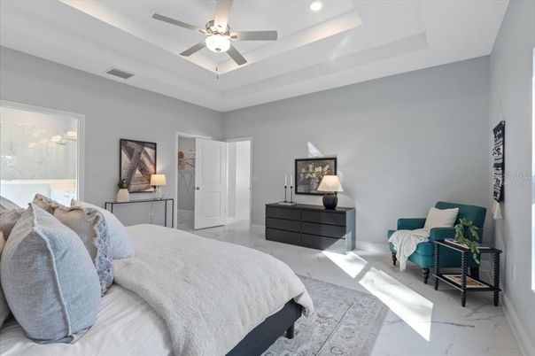 Bedroom, Interior, Marble, Recessed Lighting
