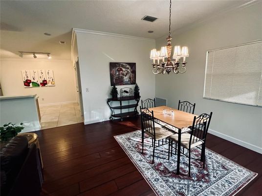 Chandelier, Dining room, Interior, Wood Texture Flooring