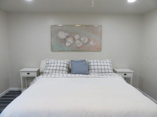 Bedroom, Interior, Recessed Lighting, Wood Texture Flooring