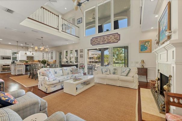 Dining room, Fireplace, Interior, Kitchen, Living room, Pendant Lights, Recessed Lighting, Wood Texture Flooring