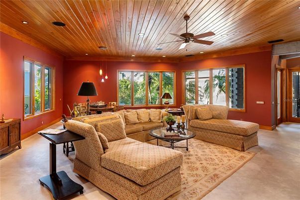 Dining room, Interior, Living room, Recessed Lighting, Wooden Ceilings
