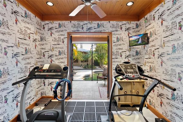 Fitness Equipment, Interior, Recessed Lighting, Wooden Ceilings