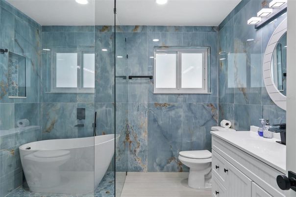 Bathroom, Glass Shower, Interior, Recessed Lighting