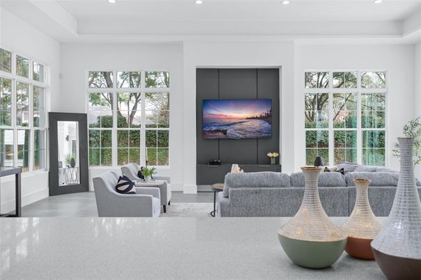Interior, Living room, Recessed Lighting, Wood Texture Flooring