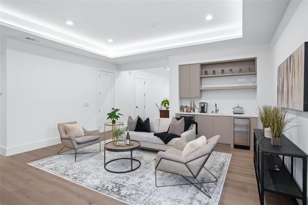 Interior, Kitchen, Living room, Recessed Lighting, Wood Texture Flooring