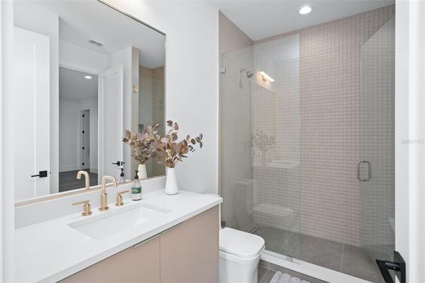 Bathroom, Glass Shower, Interior, Recessed Lighting