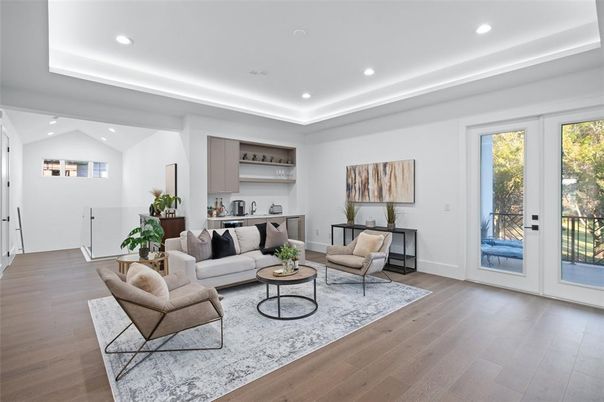 Interior, Living room, Recessed Lighting, Wood Texture Flooring