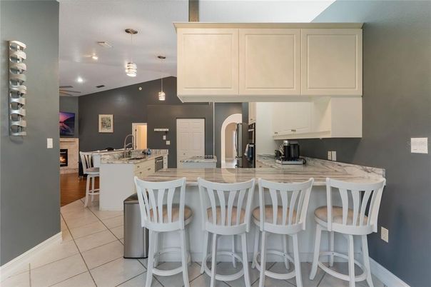 Fireplace, Interior, Kitchen, Pendant Lights, Recessed Lighting
