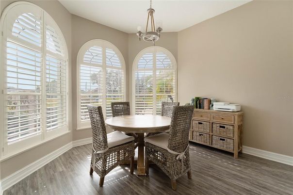 Dining room, Interior, Pendant Lights, Wood Texture Flooring