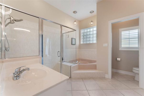 Bathroom, Glass Shower, Interior, Pendant Lights