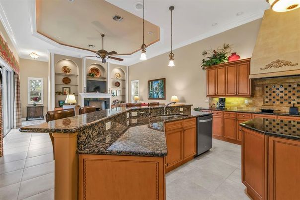 Fireplace, Interior, Kitchen, Living room, Pendant Lights, Recessed Lighting