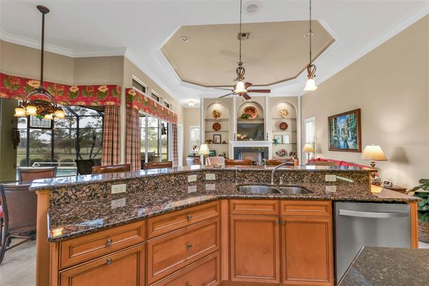 Fireplace, Interior, Kitchen, Pendant Lights, Recessed Lighting