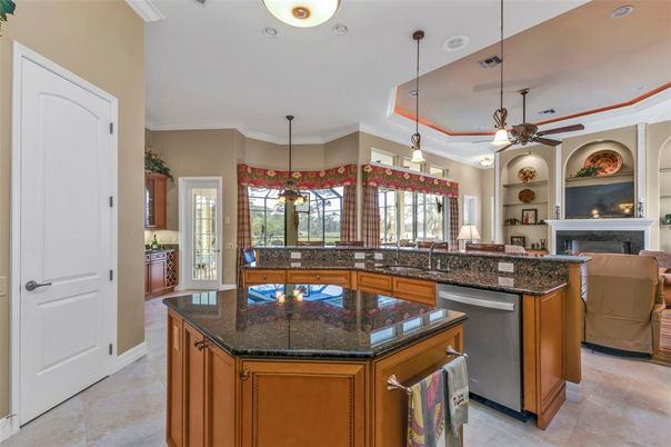Fireplace, Interior, Kitchen, Living room, Pendant Lights, Recessed Lighting