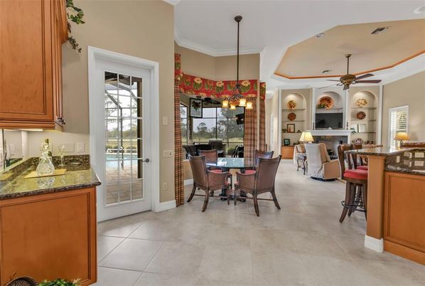 Dining room, Fireplace, Interior, Living room, Pendant Lights