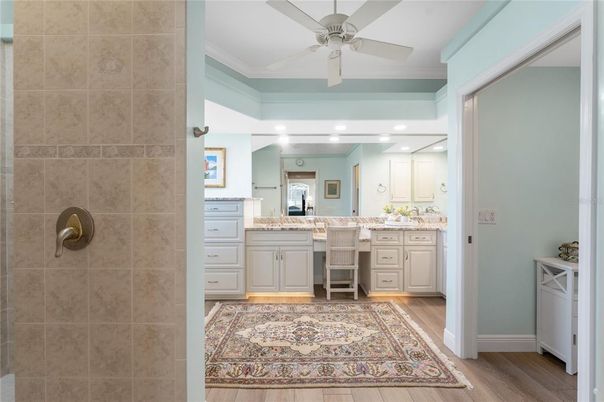 Bathroom, Interior, Recessed Lighting, Wood Texture Flooring