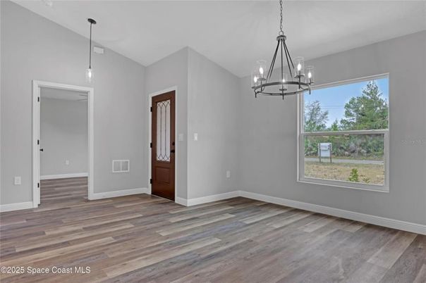 Empty room, Interior, Pendant Lights, Wood Texture Flooring
