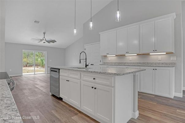 Interior, Kitchen, Pendant Lights, Wood Texture Flooring