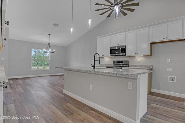 Interior, Kitchen, Pendant Lights, Stainless Steel Appliances, Wood Texture Flooring