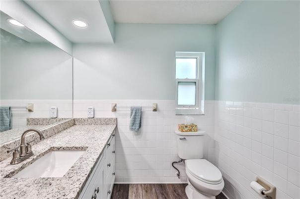 Bathroom, Interior, Recessed Lighting, Wood Texture Flooring
