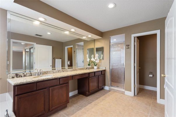 Bathroom, Dual Sink Vanities, Glass Shower, Interior, Recessed Lighting
