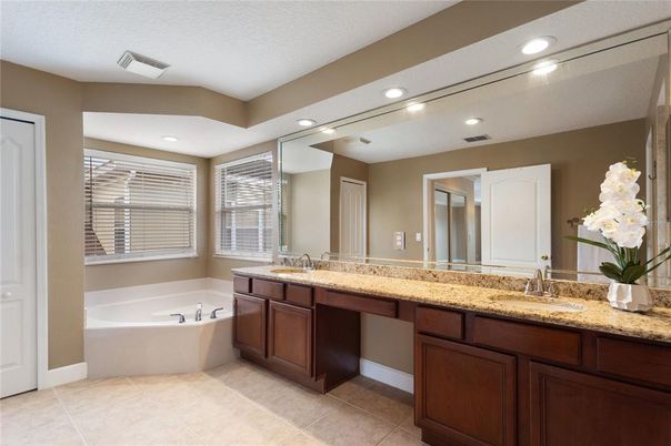 Bathroom, Dual Sink Vanities, Free Standing Baths, Interior, Recessed Lighting