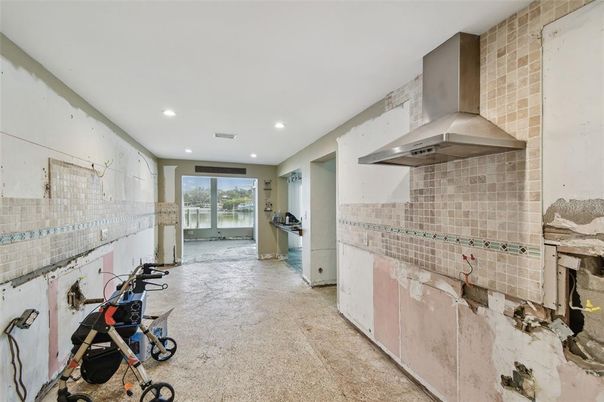 Fireplace, Interior, Recessed Lighting, Stone Walls