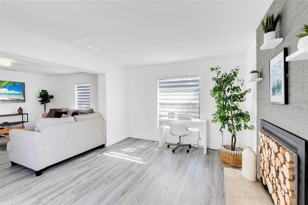 Fireplace, Home Office, Interior, Wood Texture Flooring