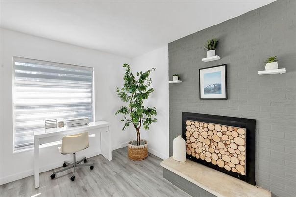 Fireplace, Home Office, Interior, Wood Texture Flooring