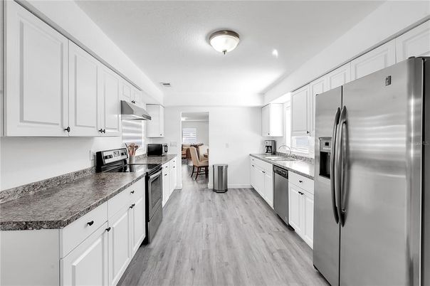Interior, Kitchen, Stainless Steel Appliances, Wood Texture Flooring