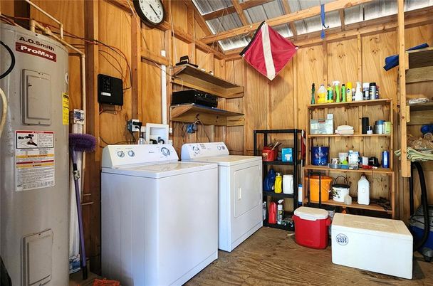 Interior, Washer, Wood Texture Flooring, Wooden Walls