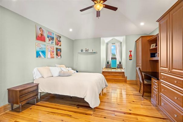 Bedroom, Interior, Recessed Lighting, Wood Texture Flooring