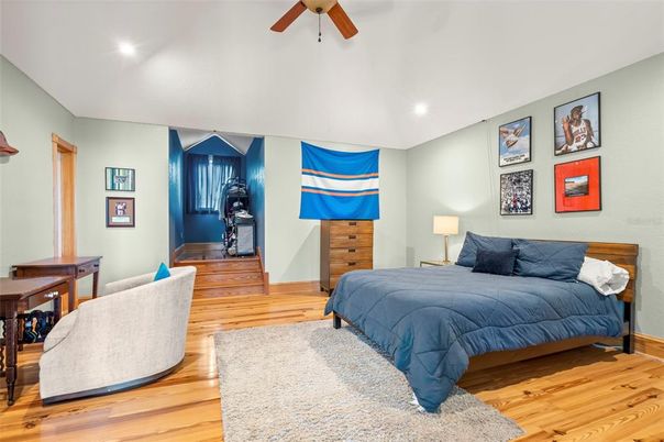 Bedroom, Home Office, Interior, Recessed Lighting, Wood Texture Flooring