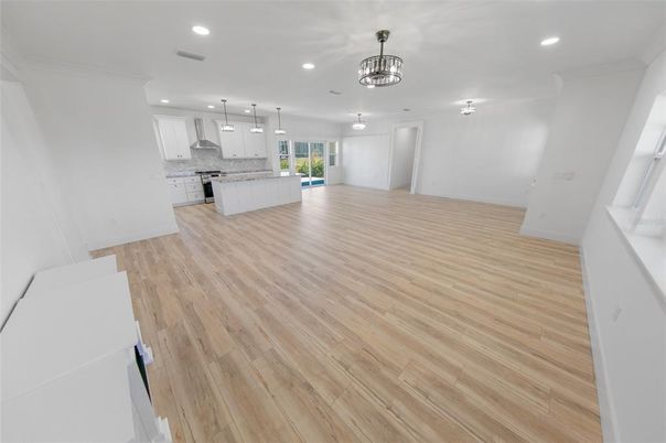 Interior, Kitchen, Pendant Lights, Recessed Lighting, Wood Texture Flooring