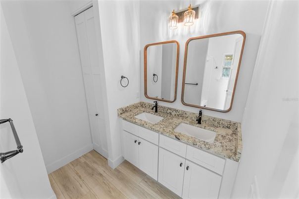 Bathroom, Dual Sink Vanities, Interior, Wood Texture Flooring