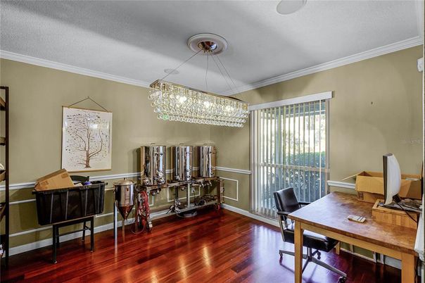 Chandelier, Home Office, Interior, Wood Texture Flooring