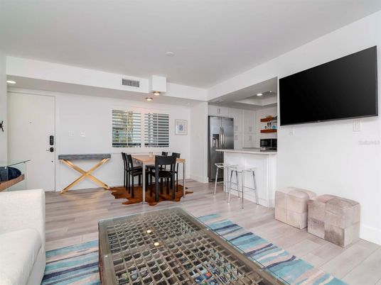 Dining room, Interior, Kitchen, Recessed Lighting, Stainless Steel Appliances, Wood Texture Flooring
