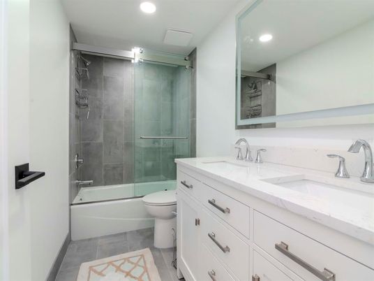 Bathroom, Dual Sink Vanities, Glass Shower, Interior, Recessed Lighting