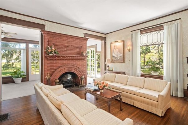Fireplace, Interior, Living room, Stone Walls, Wood Texture Flooring